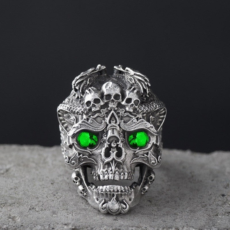 Wholesale Retro exaggerated skull men's open adjustment ring